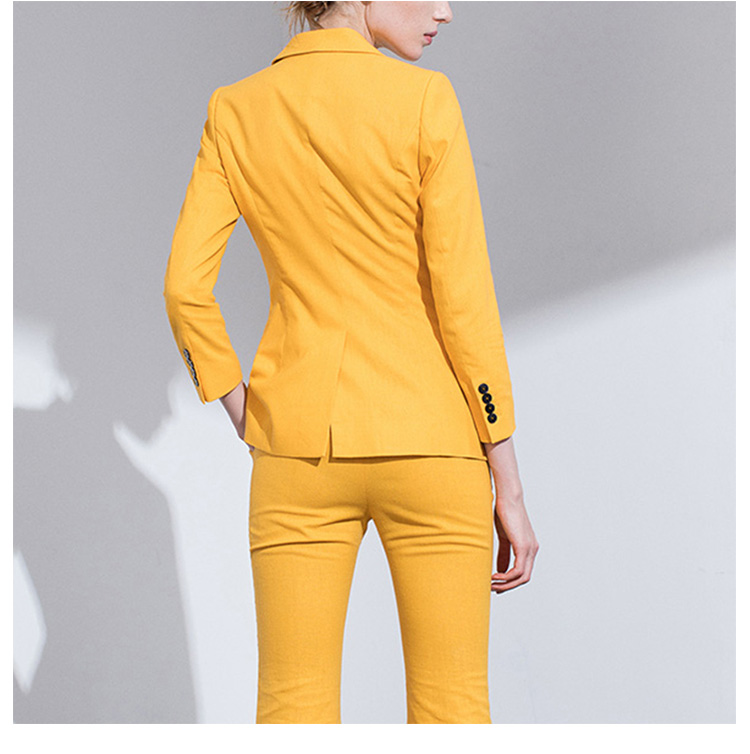 Conjunto de chaleco con cuello en V de un solo pecho amarillo para mujer de moda de tres piezas de diseño personalizado