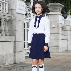 Nueva camisa de uniforme escolar azul marino Style100% Cotton para niña y niño
