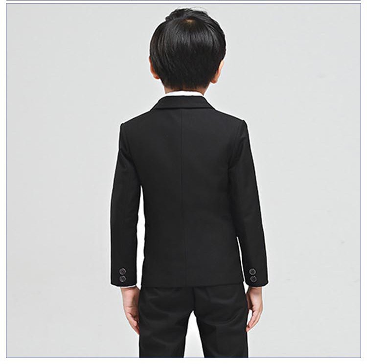 Diseño personalizado Competencia de piano Little Formal Boys Conjunto de chaqueta negra de manga larga de un solo pecho con pajarita