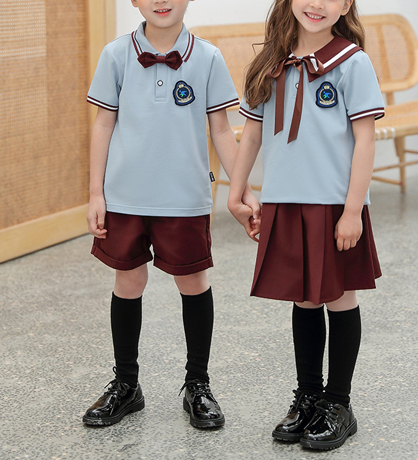 Combinación de colores de manga corta para jardín de infantes de verano, uniformes para estudiantes para niños para la escuela