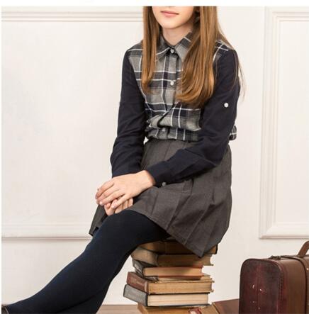 Camisas de uniforme escolar de invierno Camisas de manga larga negra a cuadros de un solo pecho