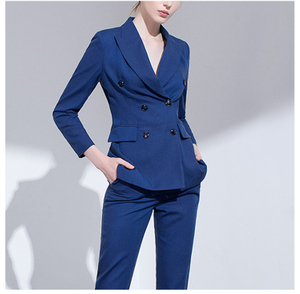 Blazer delgado con cuello en V de manga larga con doble botonadura para oficina de negocios de moda para mujer de diseño personalizado 